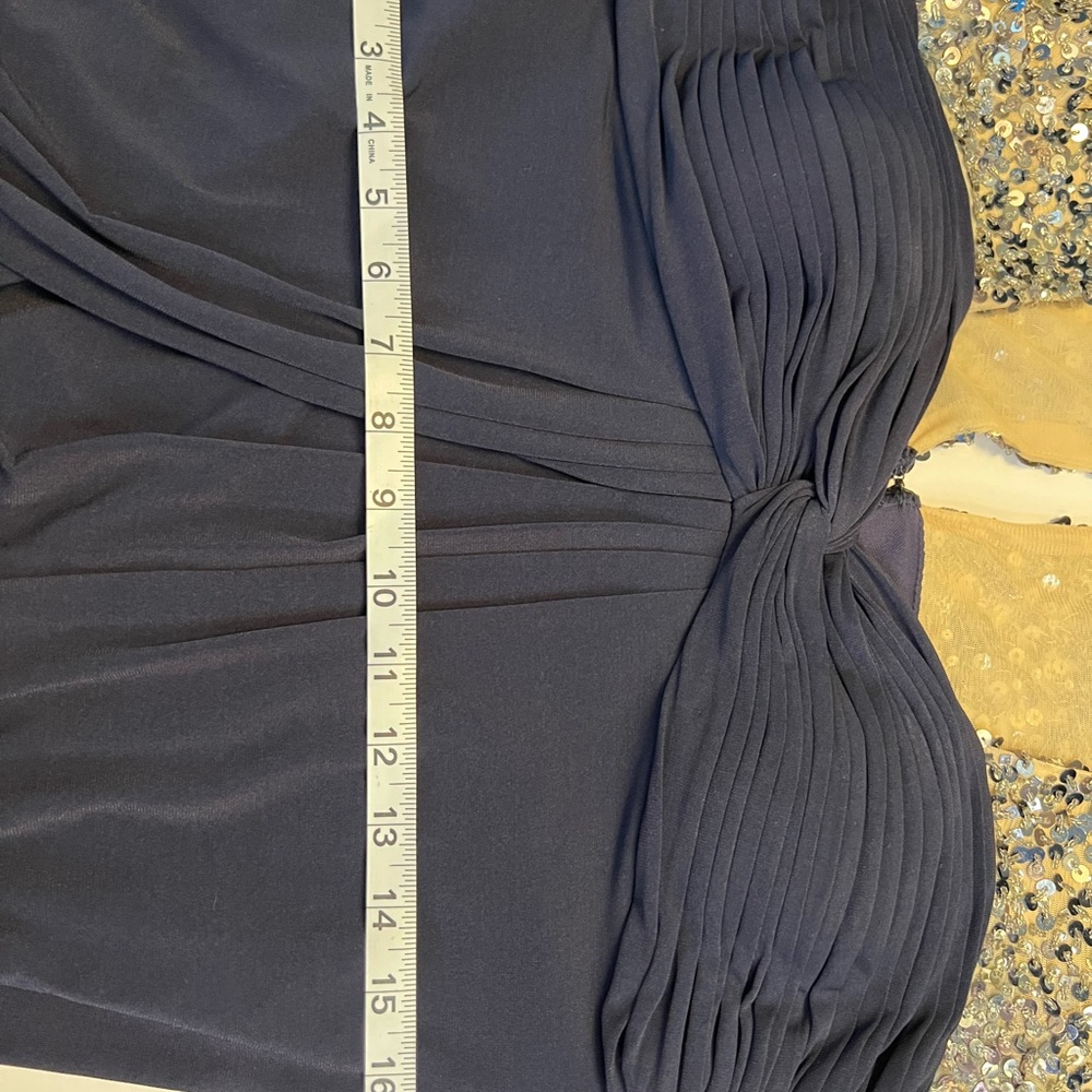JS Boutique Navy Gown with Silver Sequin Cap Sleeves - Picture 13 of 15